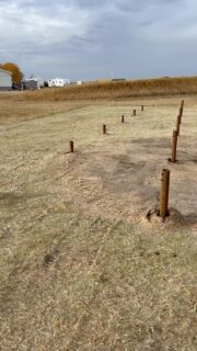 Just a boring row of Screw piles, in a slightly straight line. Small solar project. #screwpilefoundations #screwpile #solarpanels #helicalpile #doneright #alberta #lovework