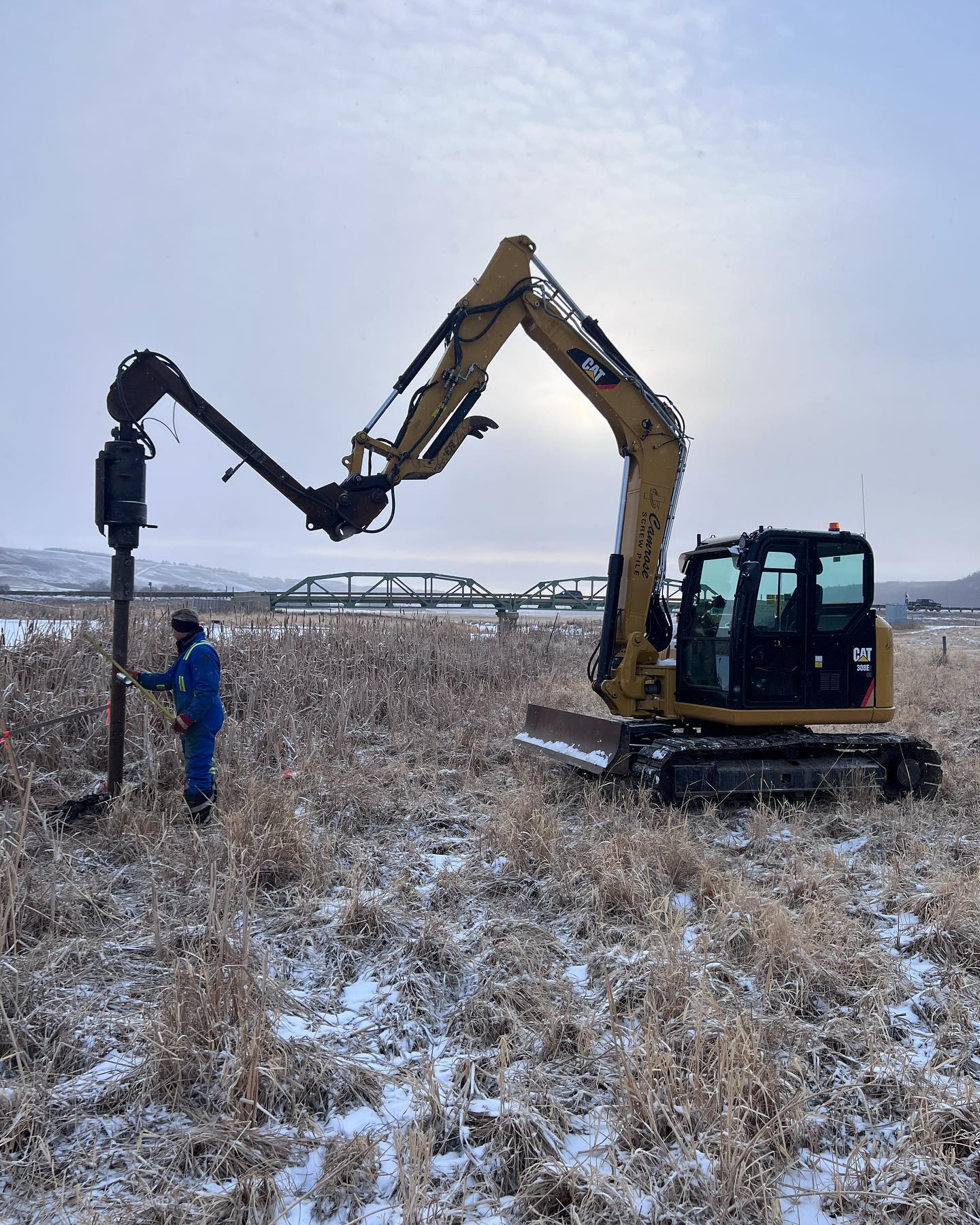 We run into some neat little projects here and there. It’s not about the amount of piles installed that keeps life interesting, it’s about the ones that keep you interested in keeping on! From installing piles for AB Ag branch for signage, to using the excavator to pull the truck up the hill once the job is done! #screwpiles #signage #keepinlifeinteresting #screwpilefoundations #highway #lakeside #yeg #alberta #construction